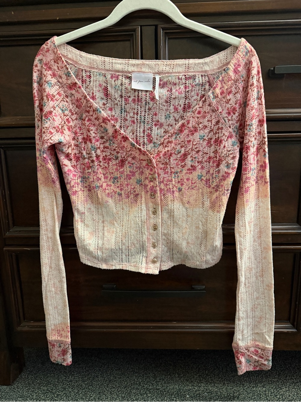 Urban Outfitters Pink and Cream Floral Button-Front Cardigan